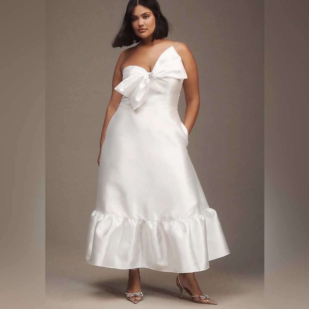Strapless White Bridal Dress with Bow